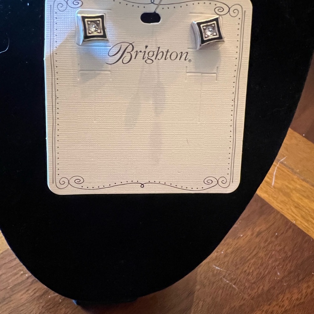 Brighton Silver Square Stud Earrings with Clear Crystals